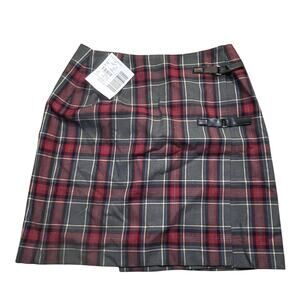 Vintage Casual Corner Plaid Mini Wrap Skirt Buckle Preppy Schoolgirl 10 Red Gray